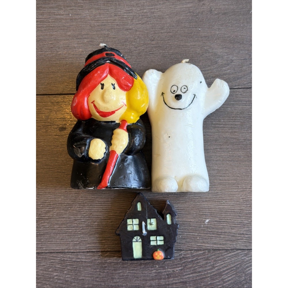 Lot of 3 Vintage Halloween Candles Sweet Witch Ghost House Pumpkin UNUSED